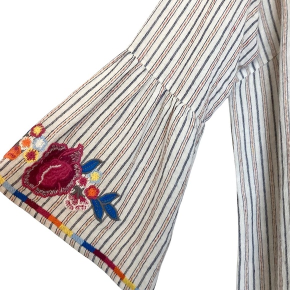 SAVANNAH JANE Embroidered Bell Sleeve Striped Top - Picture 4 of 6